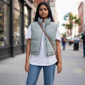 Thread & Supply Cropped Puffer Vest - Sage Tone, size M